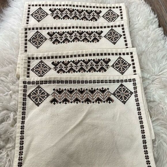 Vintage Table Linens Placemats (4) Embroidered Southwestern Vibe Cream Brown - Picture 6 of 8